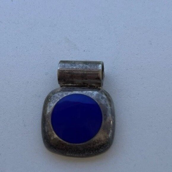 Sterling Silver 925 Blue Lapis Lazuli Square Pendant TC113 Signed Mexico - Picture 6 of 10